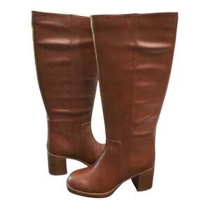 On 34th Priscillaa Tall Knee High Boots Burnt Copper Brown Block Heel 10M NIB